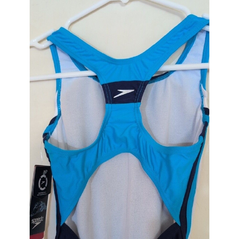 NWT Speedo Girl's Blue Swimsuit One Piece Infinity Splice Thick Strap - Size 10 - Picture 6 of 12